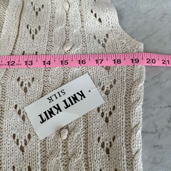 Knit knit vintage silk/cotton knit oatmeal color vest sweater cardigan sz M NWT - Picture 6 of 7